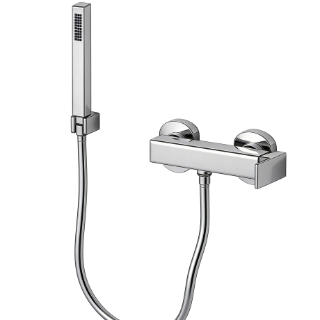 QUADRO EXTERNAL SHOWER MIXER WITH FLEXIBLE HOSE AND HAND SHOWER