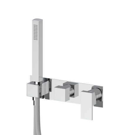 QUADRO EXTERNAL SET FOR BUILT IN SHOWER MIXER WITH FLEXIBLE HOSE AND HAND SHOWER