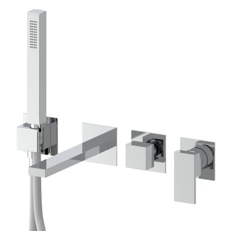 QUADRO EXTERNAL SET FOR WALL 3 WAYS BATH MIXER WITH FLEXIBLE HOSE AND HAND SHOWERS