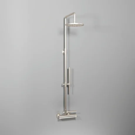 On External telescopic shower mixer with diverter, shower head and handshower set