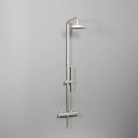 On External telescopic shower mixer with tube, diverter, Ø 200 mms. ABS shower head and handshower set