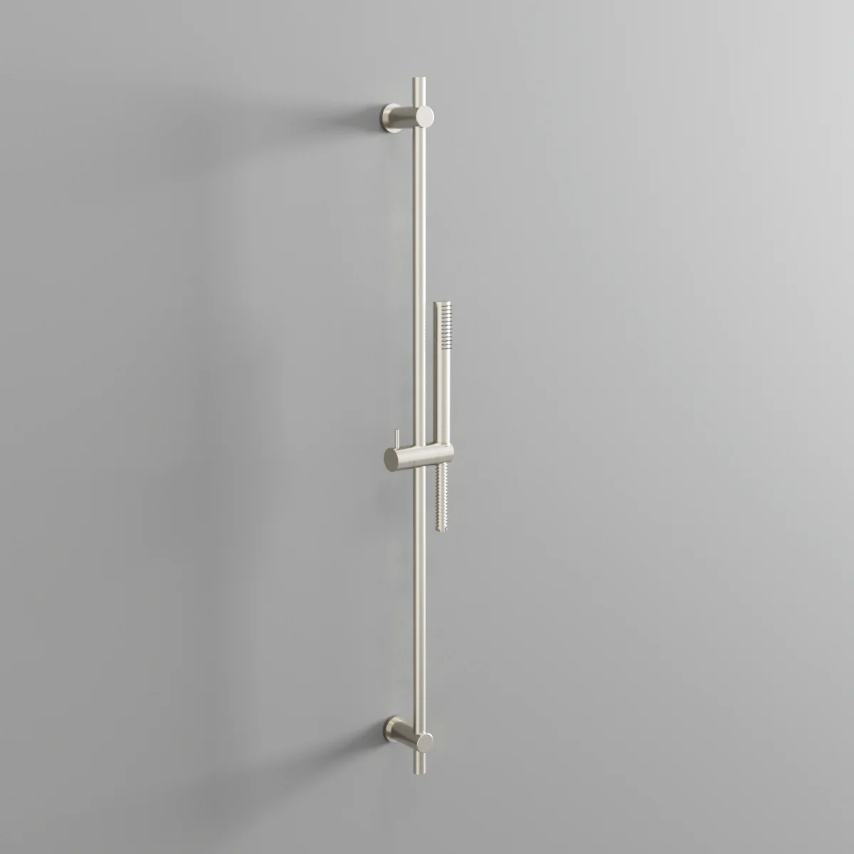 On Round sliding rail with single function handshower and mms. 1500 double interlock hose, 1/2" ff conical.