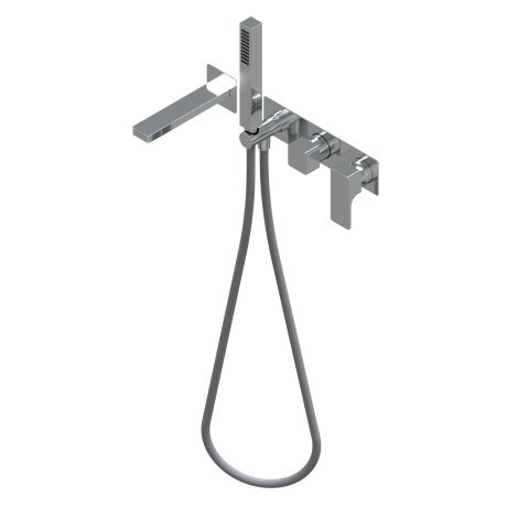 Glitter Outer parts for built-in single lever bath mixer, two/three ways with rotative diverter - spout L=182mm external plate 25,4x25,4mm brass hand shower with 1.500mm flexible hose