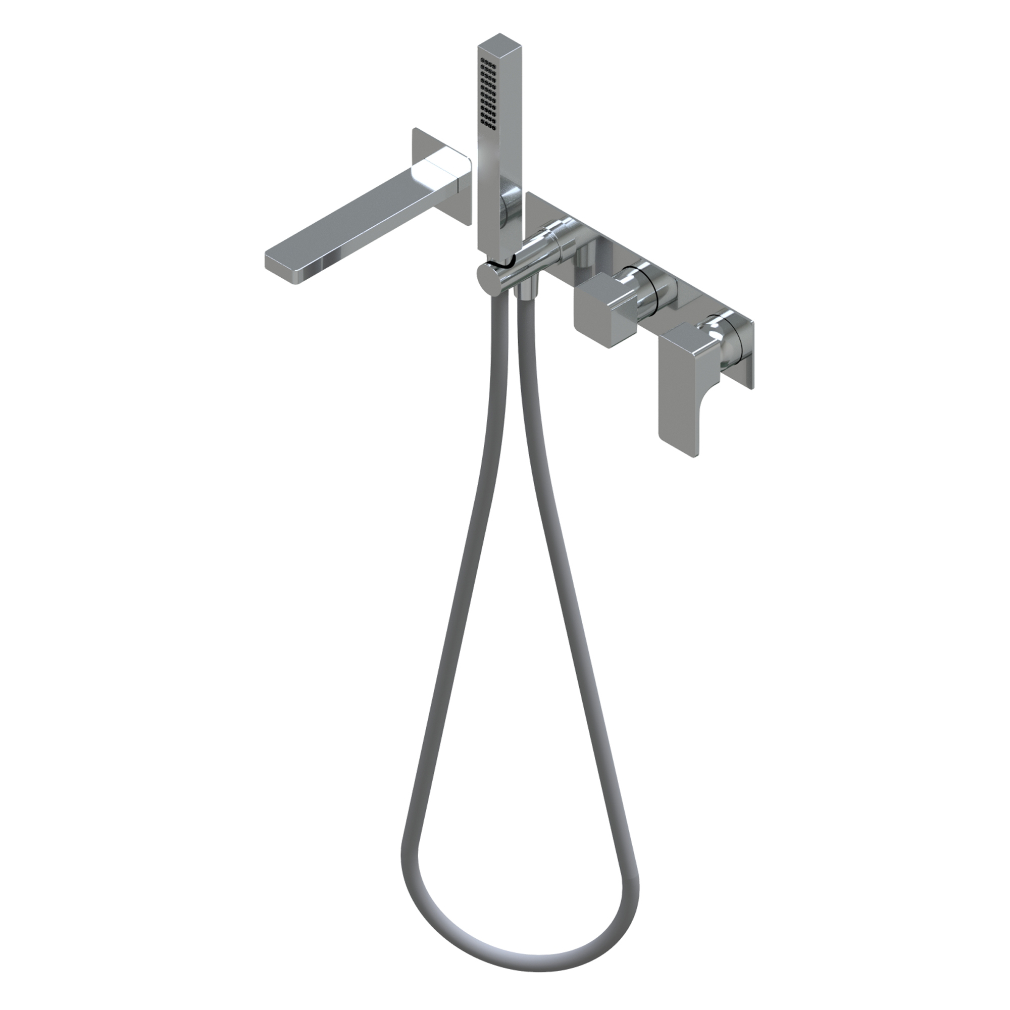 Glitter Outer parts for built-in single lever bath mixer, two/three ways with rotative diverter - spout L=182mm external plate 25,4x25,4mm brass hand shower with 1.500mm flexible hose