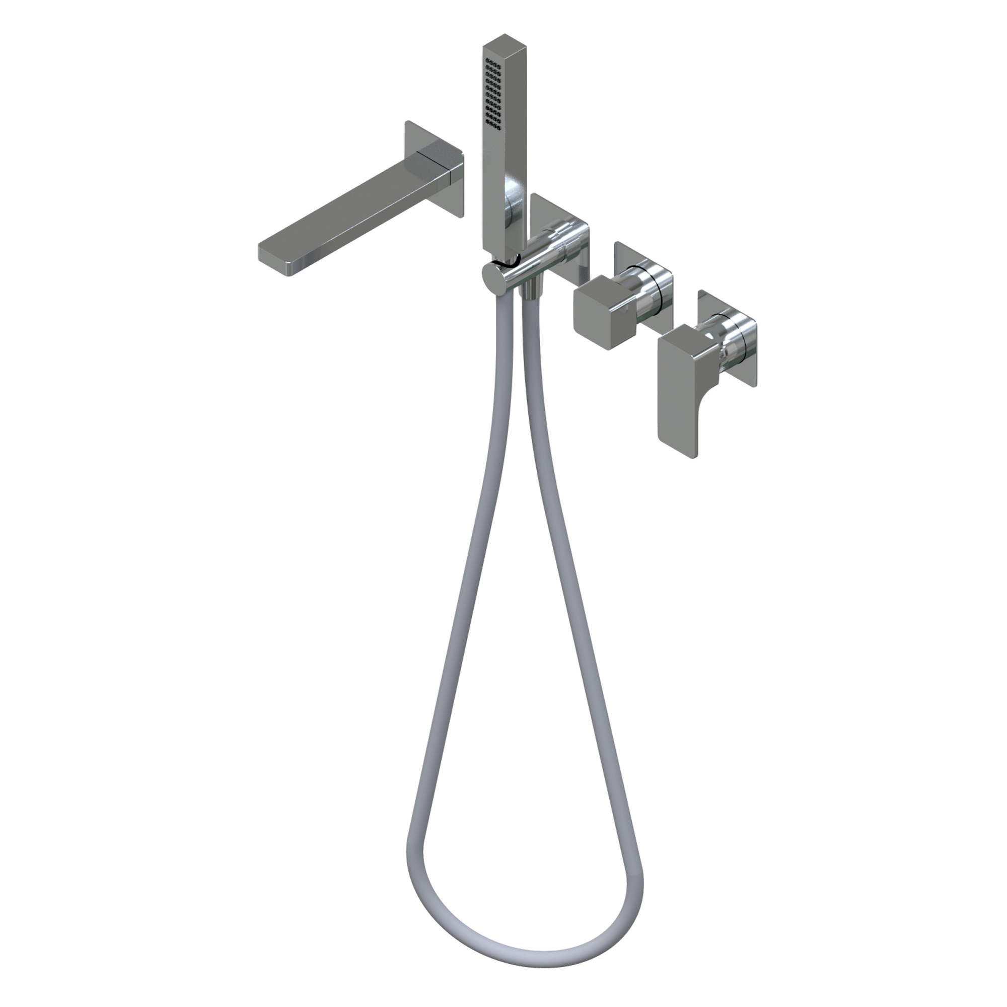 Glitter Outer parts for built-in single lever bath mixer, two/three ways with rotative diverter - spout L=182mm 25,4x25,4mm brass hand shower with 1.500mm flexible hose