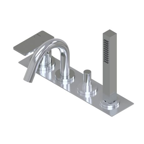 Glitter Deck mounted bath group - single lever mixer with two outlets with automatic diverter spout/hand shower 25,4x25,4mm brass hand shower with 1.800mm flexible hose external plate