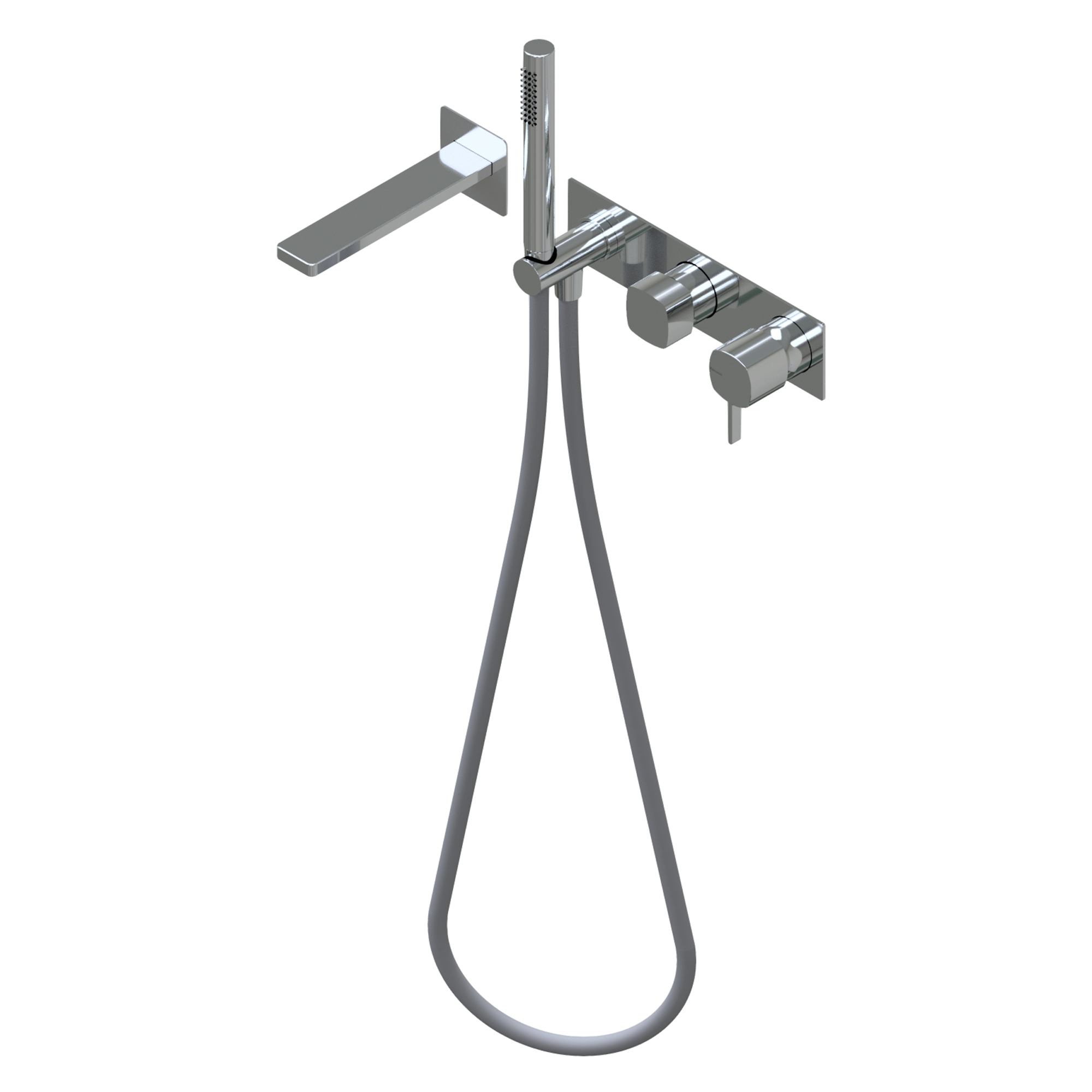 Haptic Outer parts for built-in single lever bath mixer, two/three ways with rotative diverter - spout L=179mm external plate Ø24mm brass hand shower with 1.500mm flexible hose