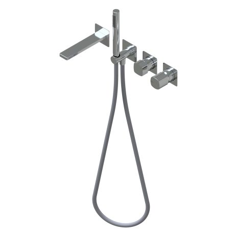 Haptic Outer parts for built-in single lever bath mixer, two/three ways with rotative diverter - spout L=179mm Ø24mm brass hand shower with 1.500mm flexible hose