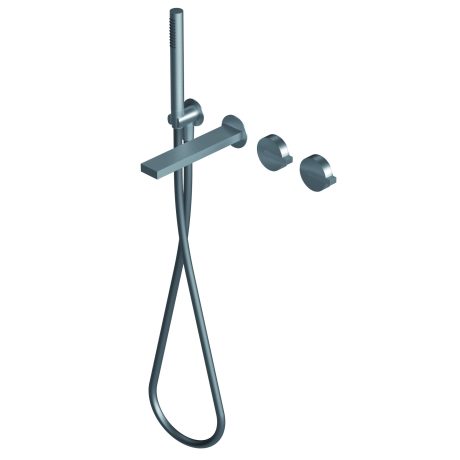 DOT316 Outer parts for built-in single lever bath mixer, two/three ways with rotative diverter and progressive cartridge - spout L=202mm Ø23mm stainless steel hand shower with 1.500mm flexible hose