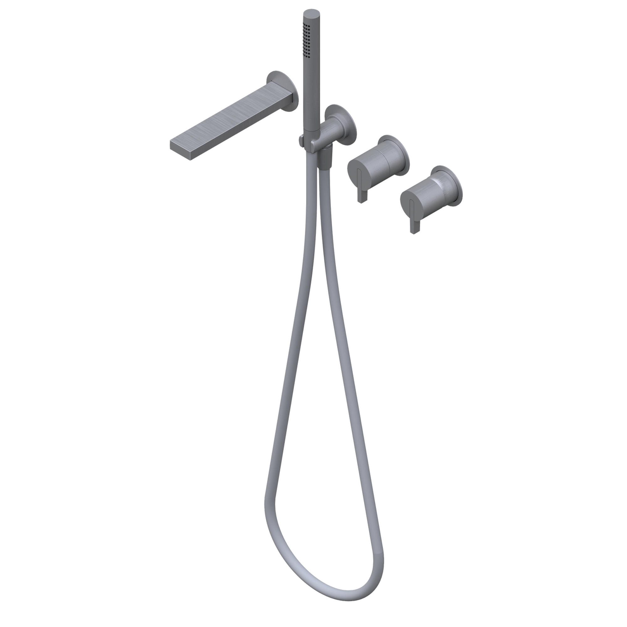 DOT316 Outer parts for built-in single lever bath mixer, two/three ways with rotative diverter - spout Lmax=183mm Ø 23mm stainless steel hand shower with 1.500mm flexible hose