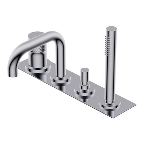 Diametro35 Impronte Deck mounted bath group - single lever mixer with two outlets with automatic diverter square spout/hand shower square spout H=140mm L=150mm Ø24mm brass hand shower with 1.800mm flexible hose external plate