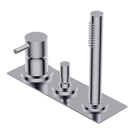 Diametro35 Impronte Deck mounted bath group - single lever mixer with two outlets with automatic diverter hand shower/overflow Ø24mm brass hand shower with 1.800mm flexible hose external plate