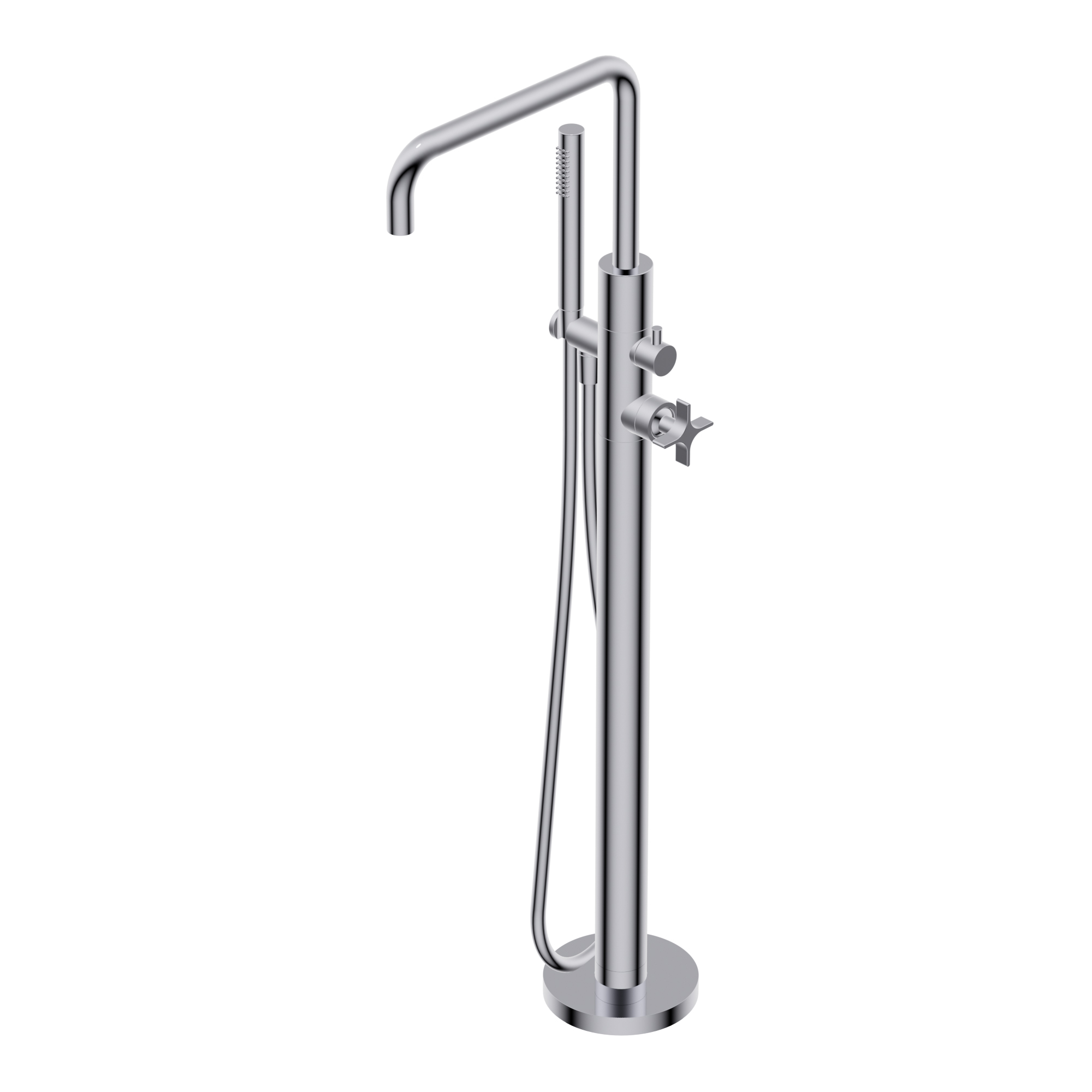 Diametro35 Cross Outer parts for standing floor bath group - two ways single lever with diverter hand shower/square spout Ø24mm brass hand shower with 1.500mm flexible hose