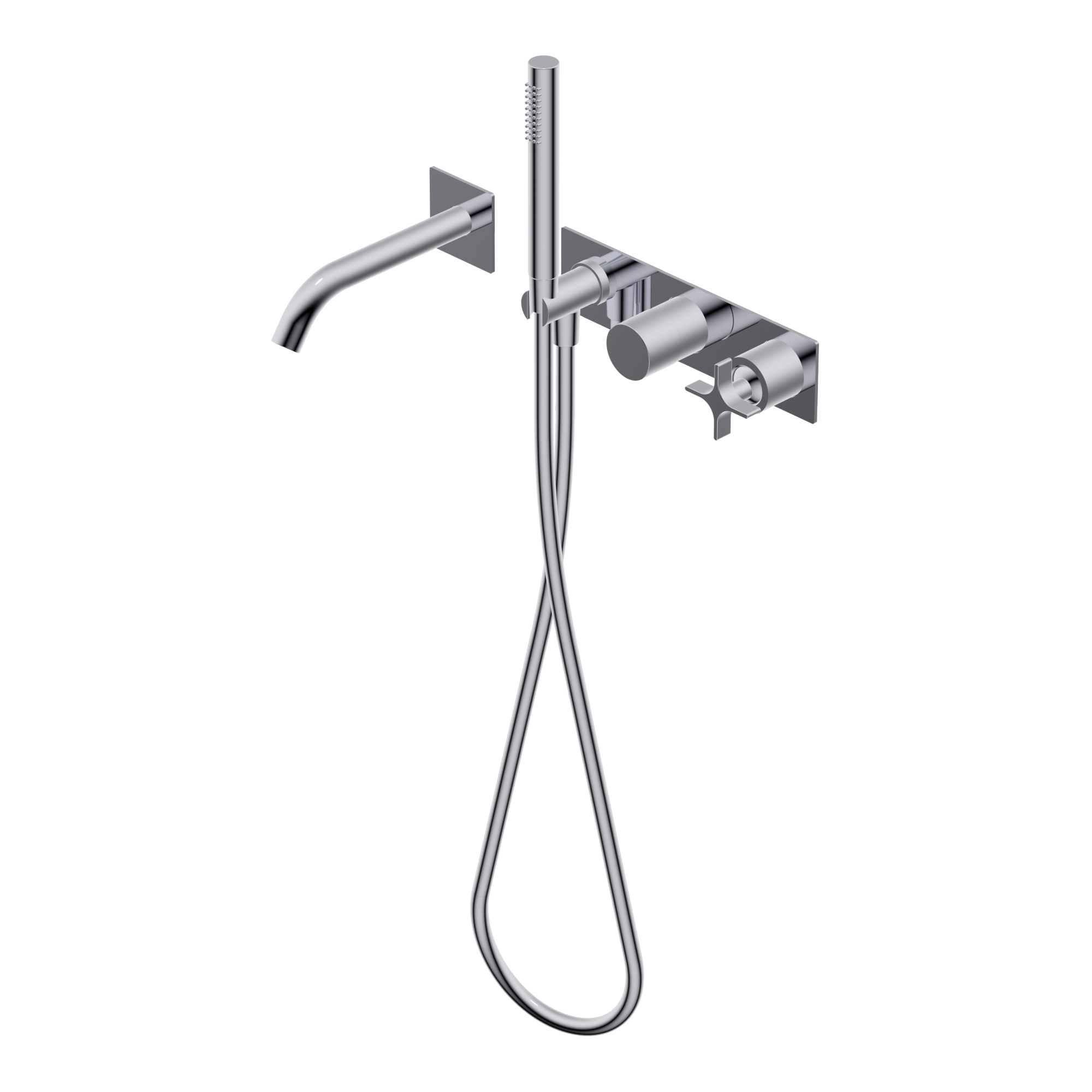 Diametro35 Cross Outer parts for built-in single lever bath mixer, two/three ways with rotative diverter - spout L=200mm external plate Ø24mm brass hand shower with 1.500mm flexible hose
