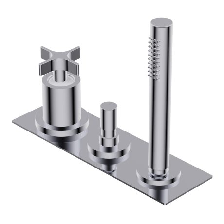 Diametro35 Cross Deck mounted bath group - single lever mixer with two outlets with automatic diverter hand shower/overflow Ø24mm brass hand shower with 1.800mm flexible hose external plate