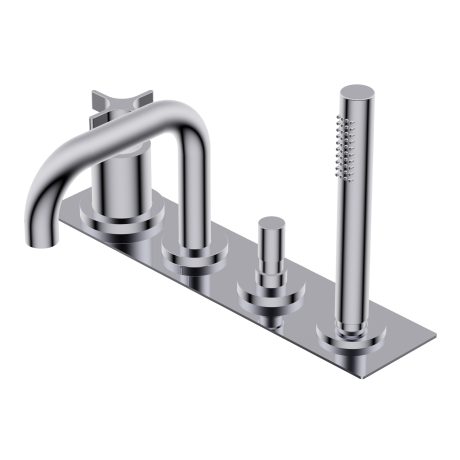 Diametro35 Cross Deck mounted bath group - single lever mixer with two outlets with automatic diverter square spout/hand shower square spout H=140mm L=150mm Ø24mm brass hand shower with 1.800mm flexible hose external plate