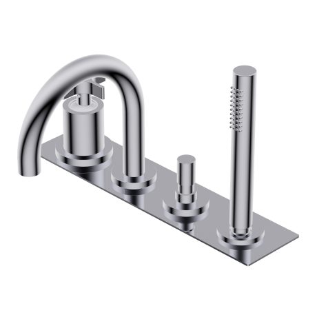 Diametro35 Cross Deck mounted bath group - single lever mixer with two outlets with automatic diverter spout/hand shower spout H=175mm L=150mm ?24mm brass hand shower with 1.800mm flexible hose external plate