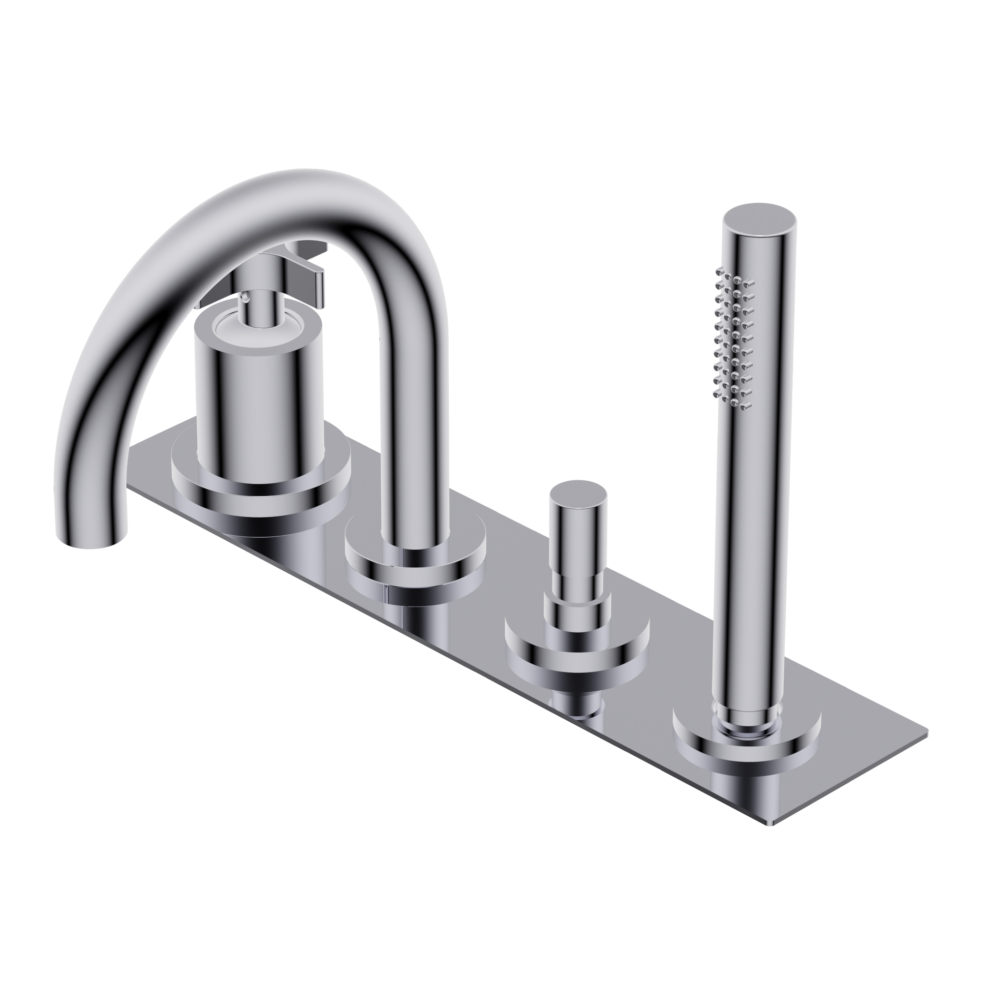Diametro35 Cross Deck mounted bath group - single lever mixer with two outlets with automatic diverter spout/hand shower spout H=175mm L=150mm ?24mm brass hand shower with 1.800mm flexible hose external plate