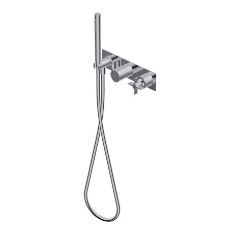 Diametro35 Cross Outer parts for built-in single lever bath/shower mixer, two/three ways with rotative diverter - external plate Ø24mm brass hand shower with 1.500mm flexible hose