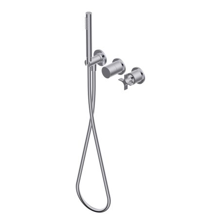 Diametro35 Cross Outer parts for built-in single lever bath/shower mixer, two/three ways with rotative diverter - Ø24mm brass hand shower with 1.500mm flexible hose