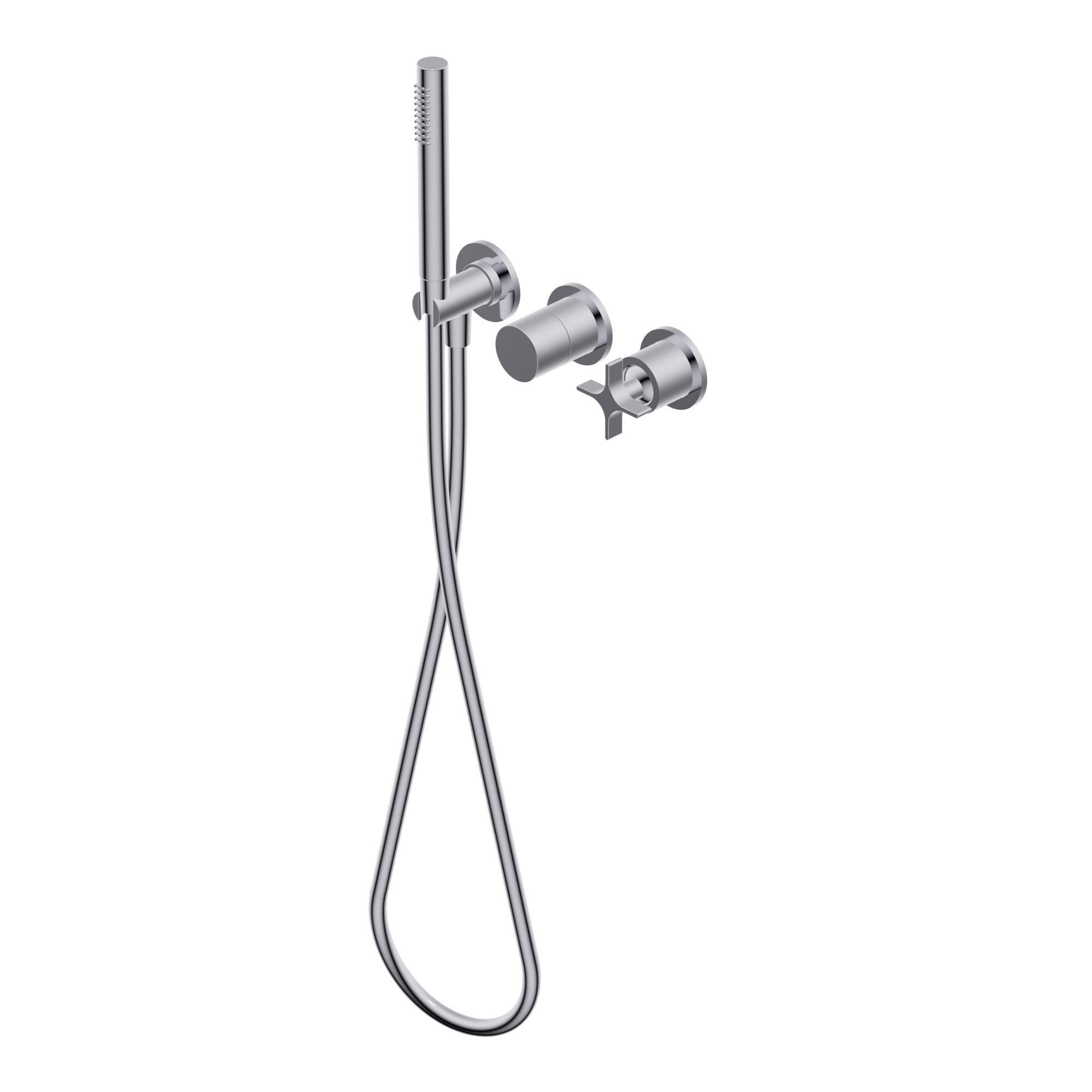 Diametro35 Cross Outer parts for built-in single lever bath/shower mixer, two/three ways with rotative diverter - Ø24mm brass hand shower with 1.500mm flexible hose