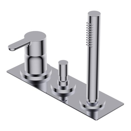 Diametro35 Elegance Deck mounted bath group - single lever mixer with two outlets with automatic diverter hand shower/overflow Ø24mm brass hand shower with 1.800mm flexible hose external plate