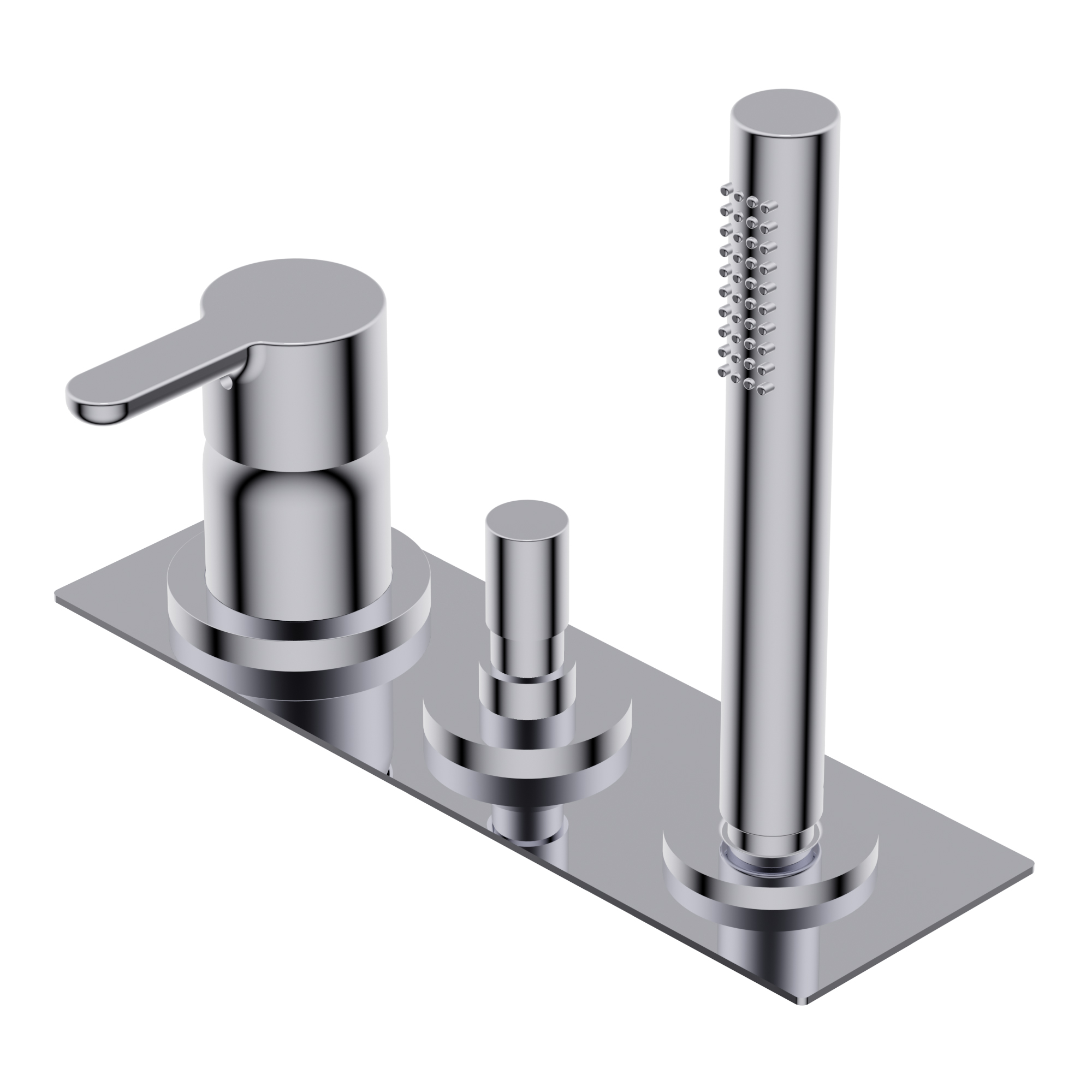 Diametro35 Elegance Deck mounted bath group - single lever mixer with two outlets with automatic diverter hand shower/overflow Ø24mm brass hand shower with 1.800mm flexible hose external plate