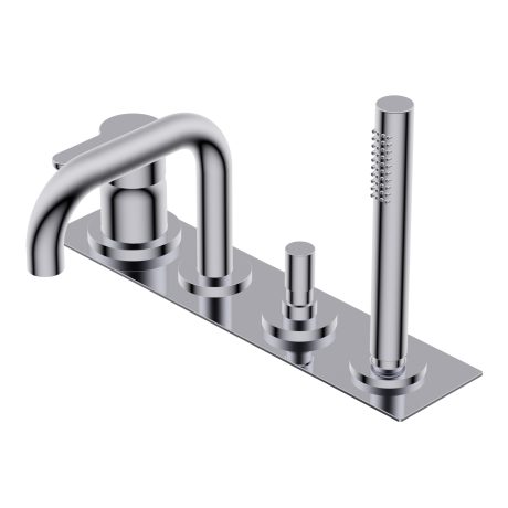 Diametro35 Elegance Deck mounted bath group - single lever mixer with two outlets with automatic diverter square spout/hand shower square spout H=140mm L=150mm Ø24mm brass hand shower with 1.800mm flexible hose external plate